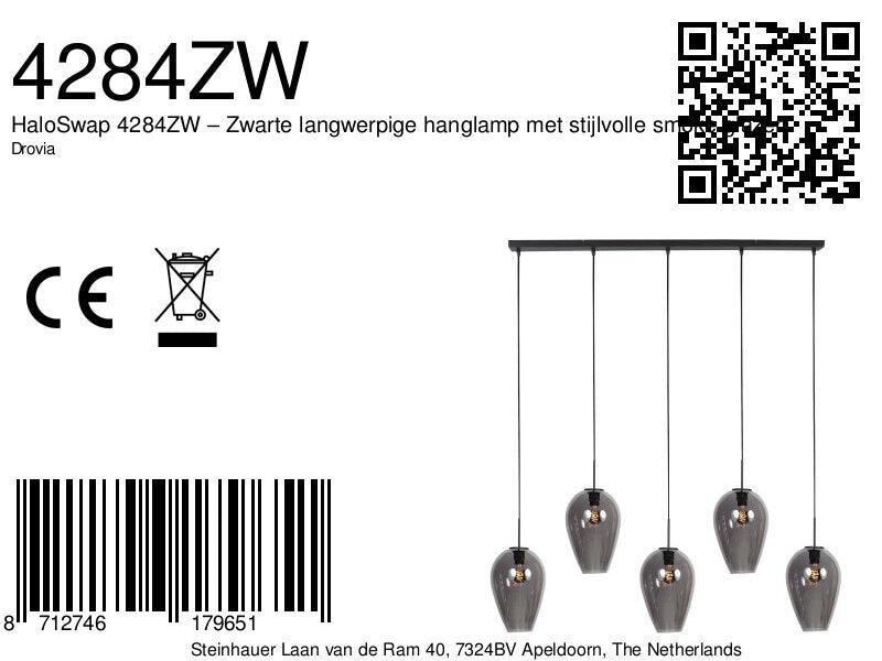 Hanglamp Drovia 4284ZW  met smoke glazen, subtiel speels design