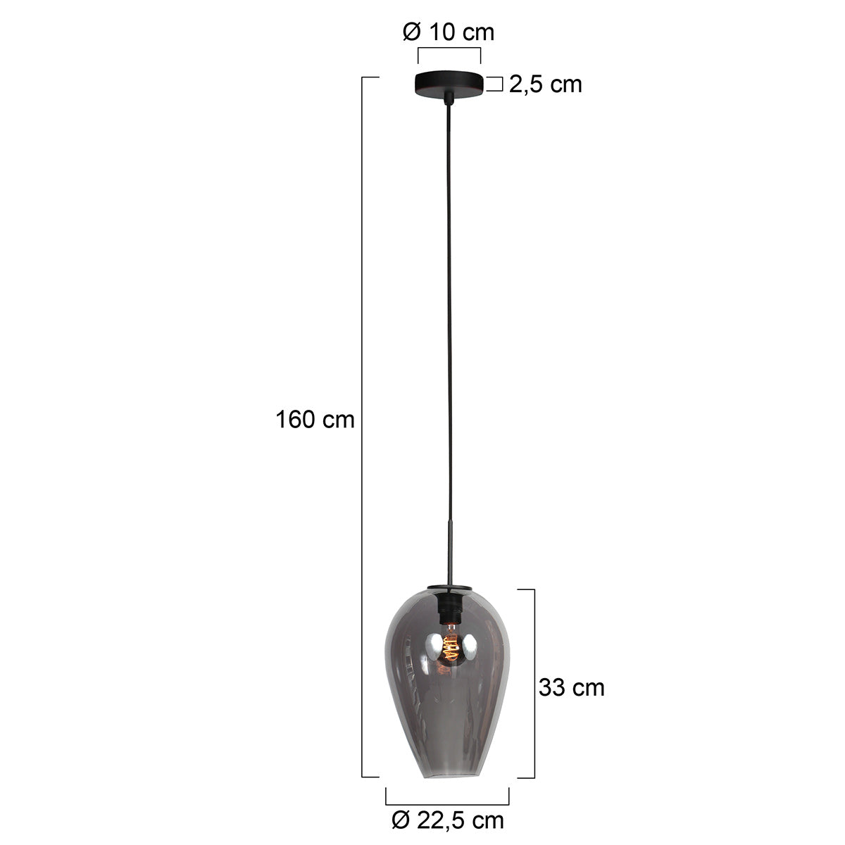 Hanglamp Drovia 4289ZW met smoke glas, warme blikvanger