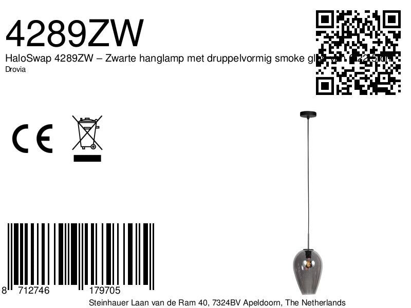 Hanglamp Drovia 4289ZW met smoke glas, warme blikvanger