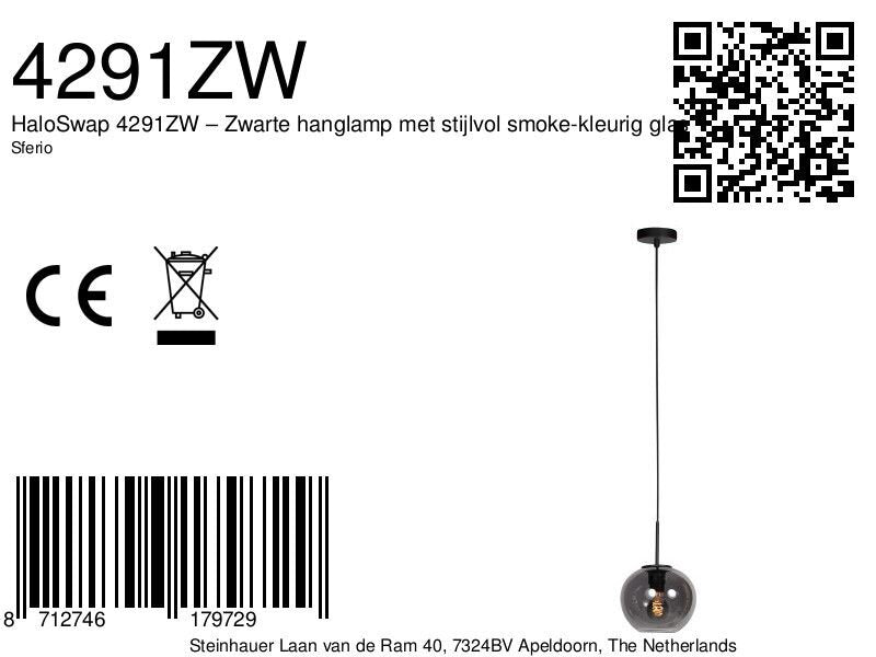 Sferio 4291ZW hanglamp met smoke glas en elegante pendel