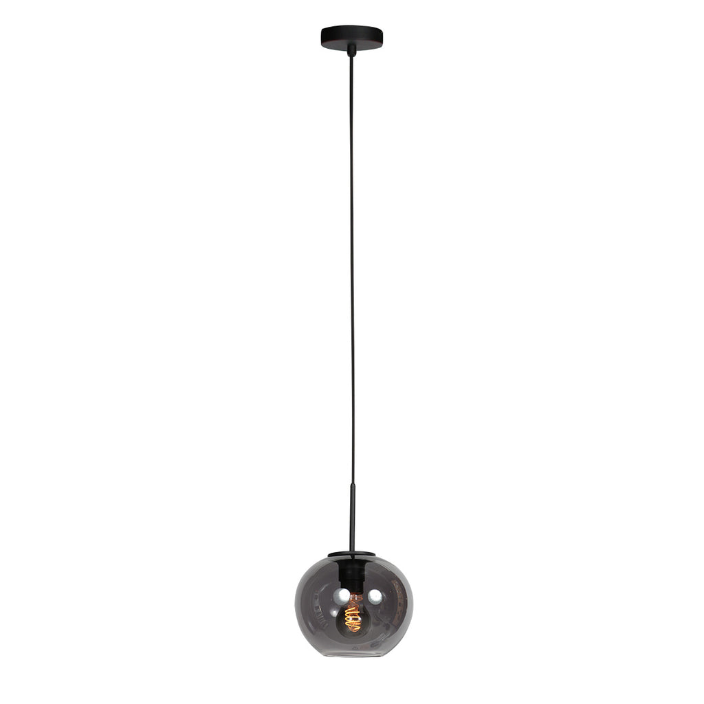 Sferio 4292ZW – Zwarte hanglamp met bolvormig smoke glas van Ø20 cm
