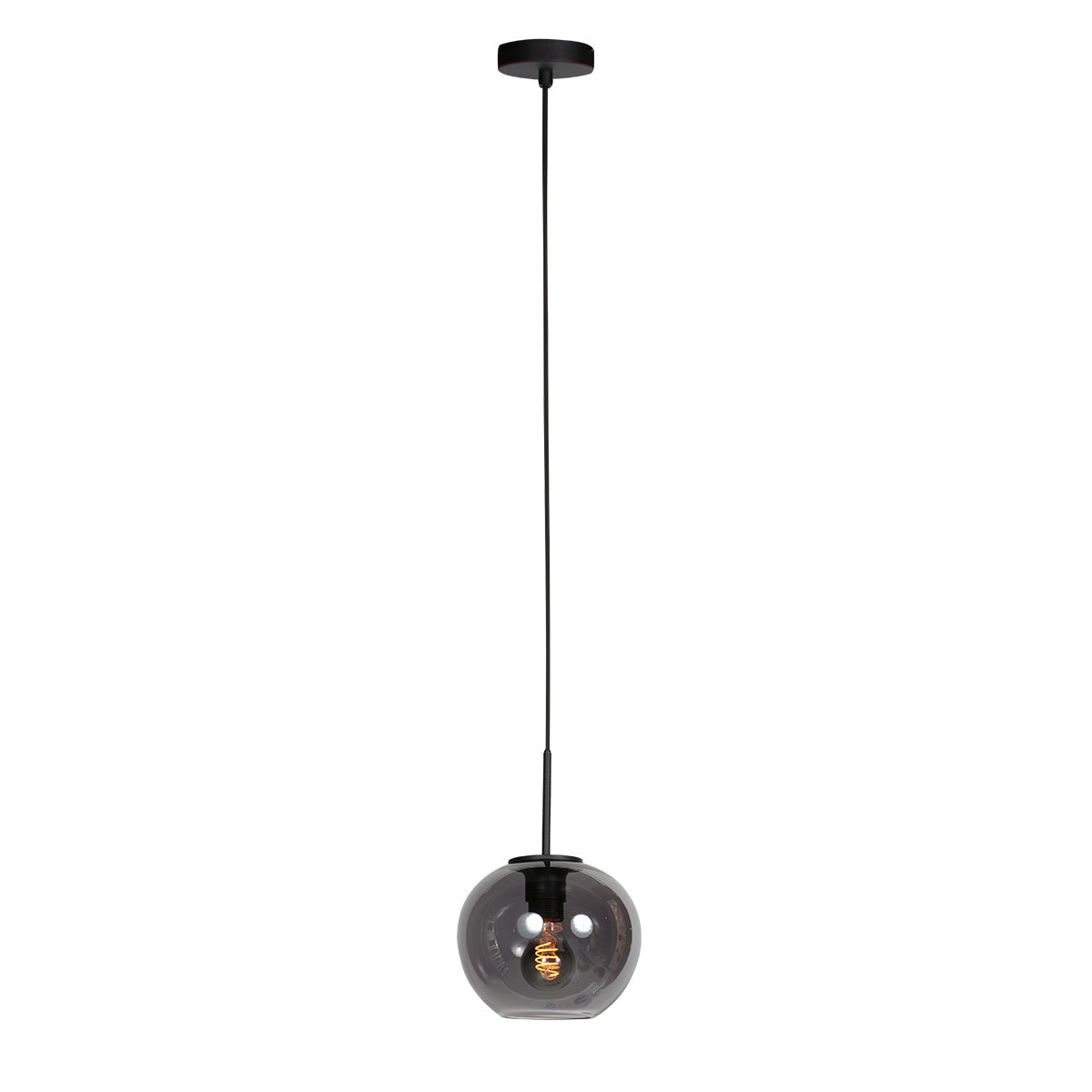 Sferio 4292ZW – Zwarte hanglamp met bolvormig smoke glas van Ø20 cm