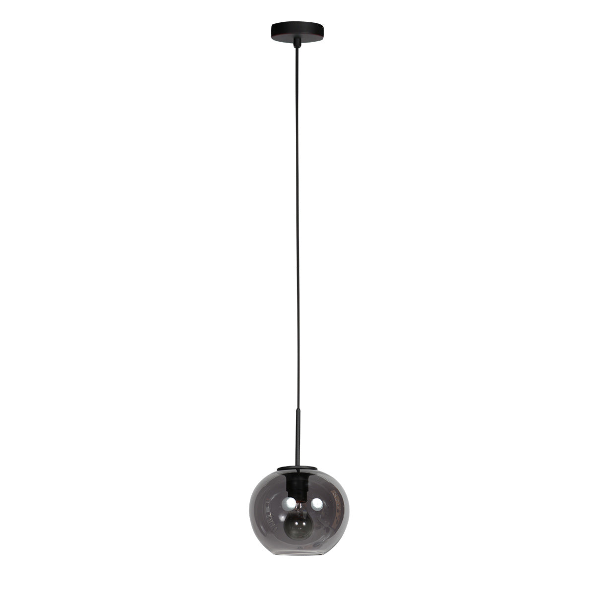 Sferio 4292ZW – Zwarte hanglamp met bolvormig smoke glas van Ø20 cm