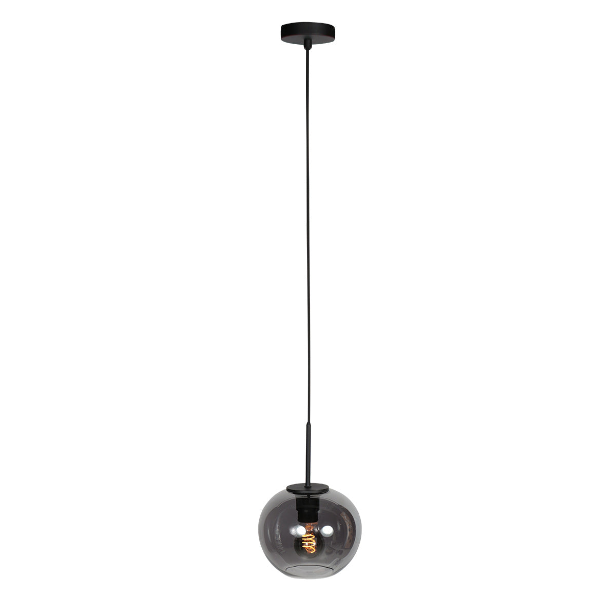 Sferio 4292ZW – Zwarte hanglamp met bolvormig smoke glas van Ø20 cm