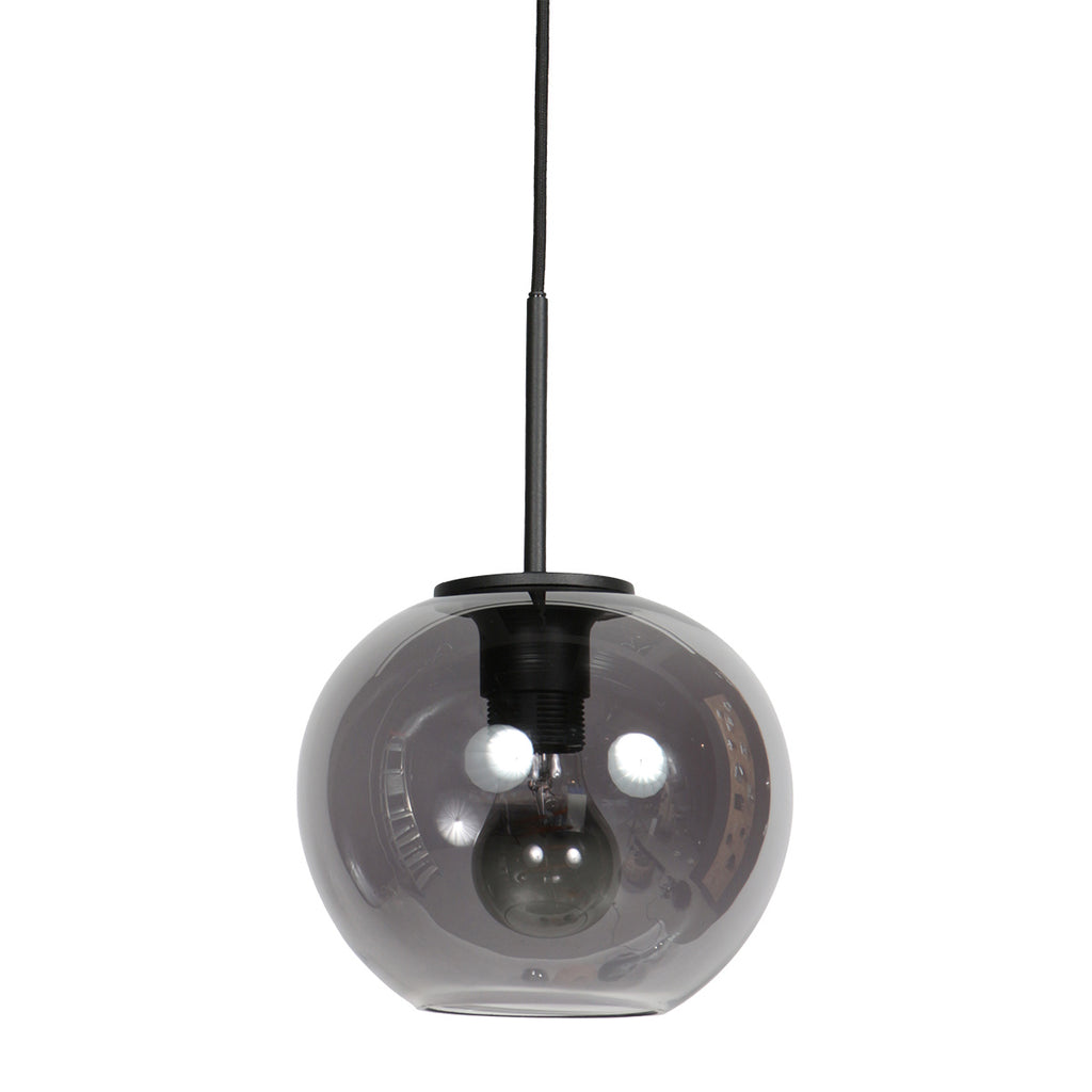 Sferio 4292ZW – Zwarte hanglamp met bolvormig smoke glas van Ø20 cm