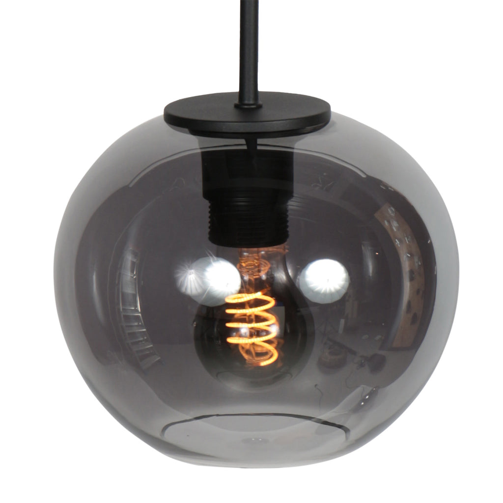 Sferio 4292ZW – Zwarte hanglamp met bolvormig smoke glas van Ø20 cm