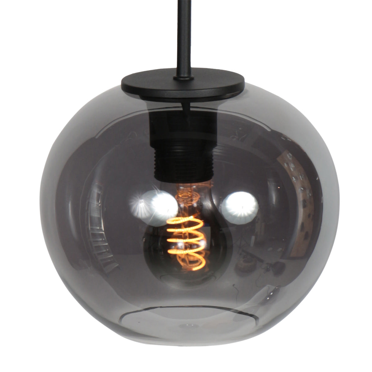 Sferio 4292ZW – Zwarte hanglamp met bolvormig smoke glas van Ø20 cm