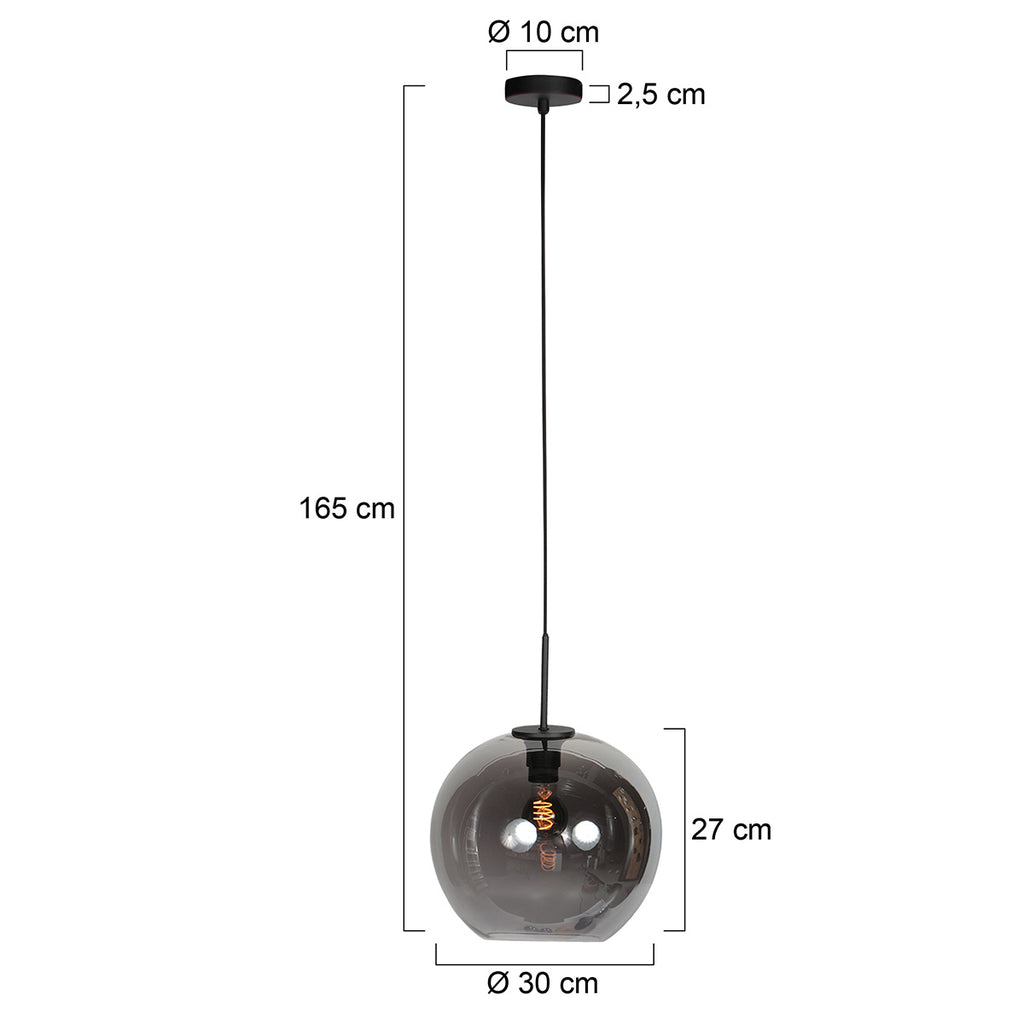Sferio 4294ZW hanglamp met bolvormig smoke glas van Ø25 cm