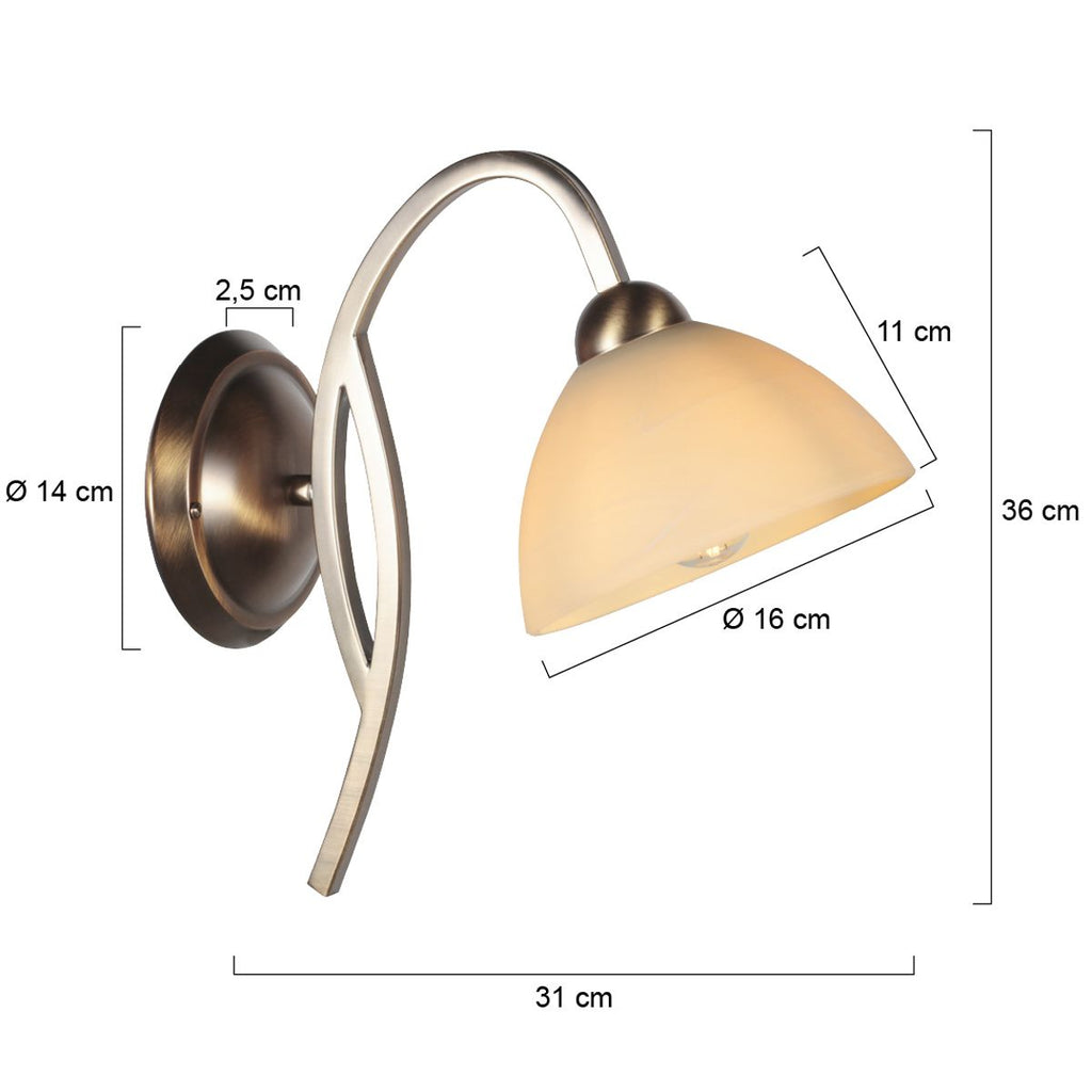 Anthea 4328BR – klassieke wandlamp met marmerlook glas