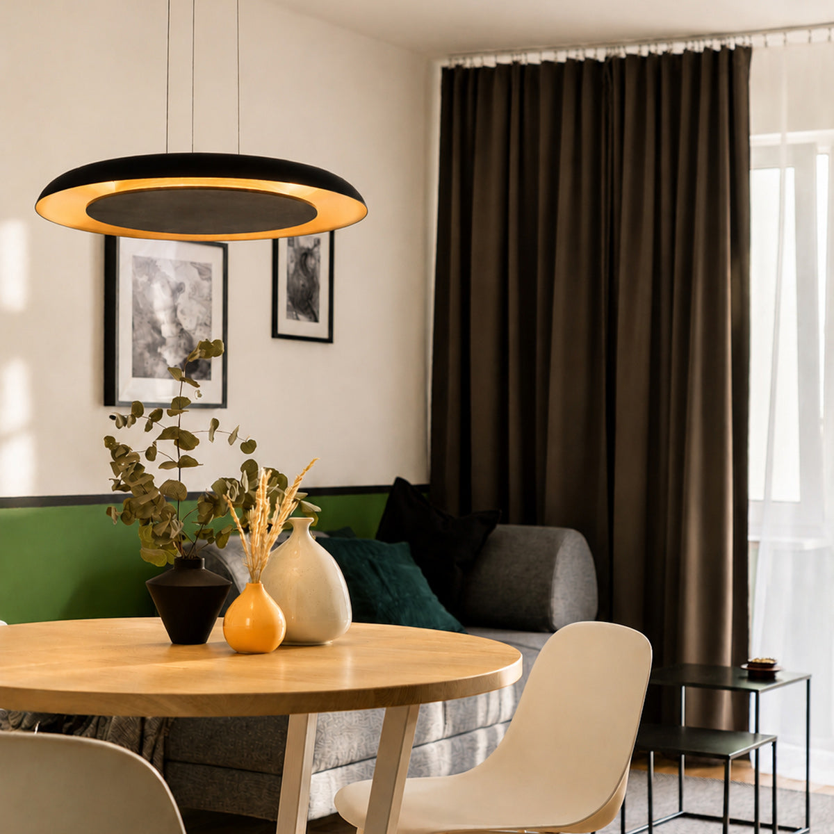 Hanglamp Golden Veil zwart met gouden binnenzijde, LED 48 W (4332ZW)
