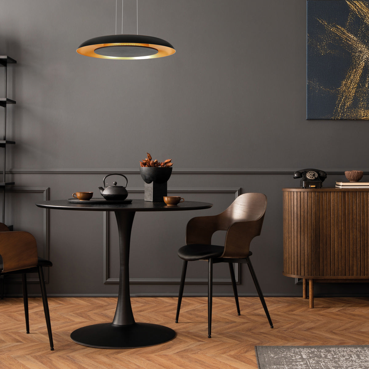 Hanglamp Golden Veil zwart met gouden binnenzijde, LED 48 W (4332ZW)