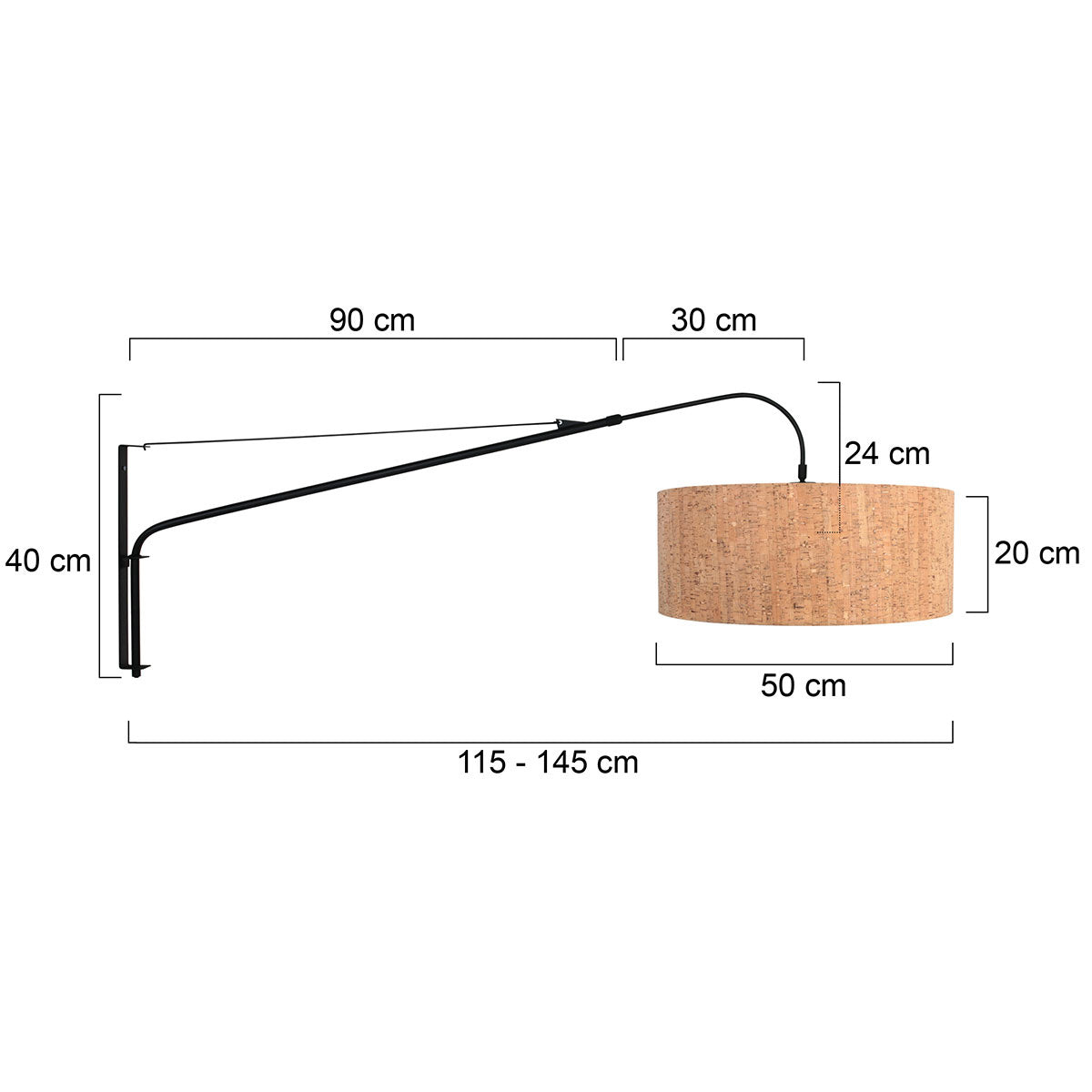 Wandlamp Elegant Classy 4336ZW zwart met beige kurk kap Ø50 cm