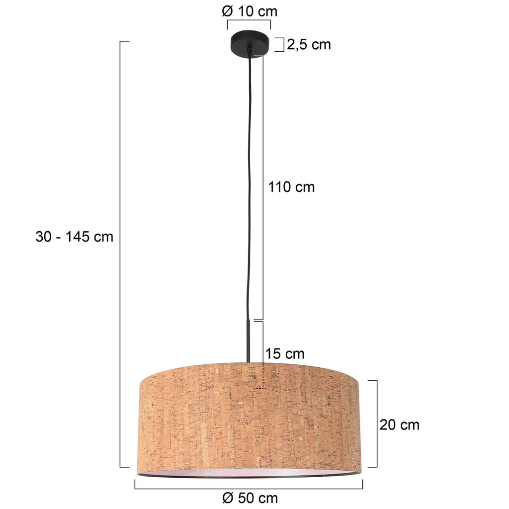 Hanglamp Sparkled Light 4337ZW zwart met beige kurkstructuur kap