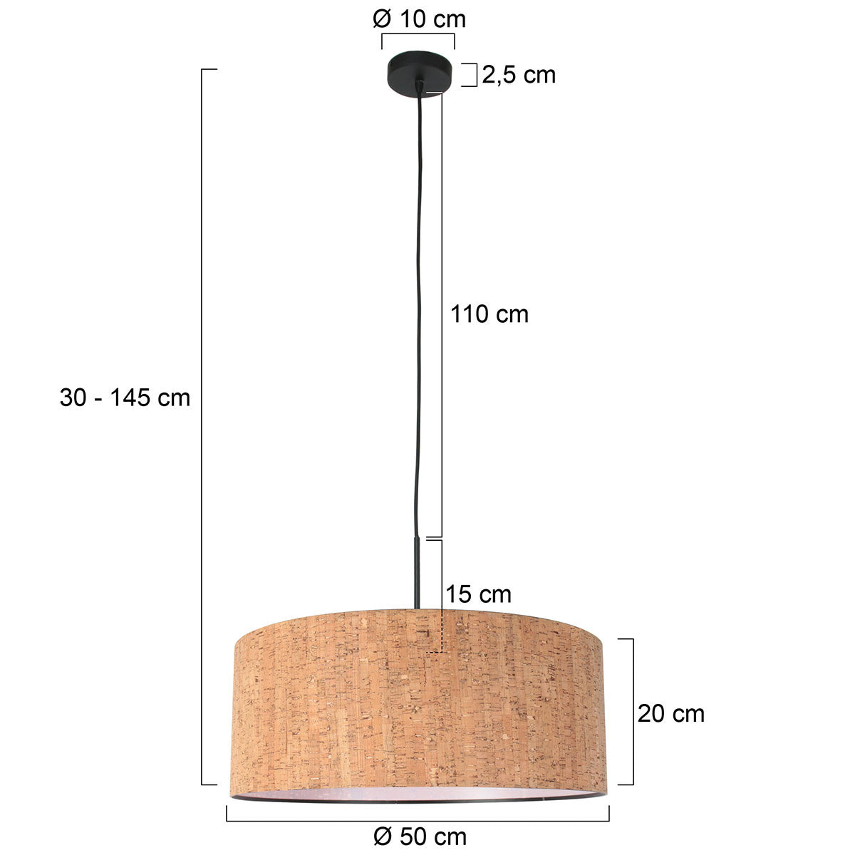 Hanglamp Sparkled Light 4337ZW zwart met beige kurkstructuur kap