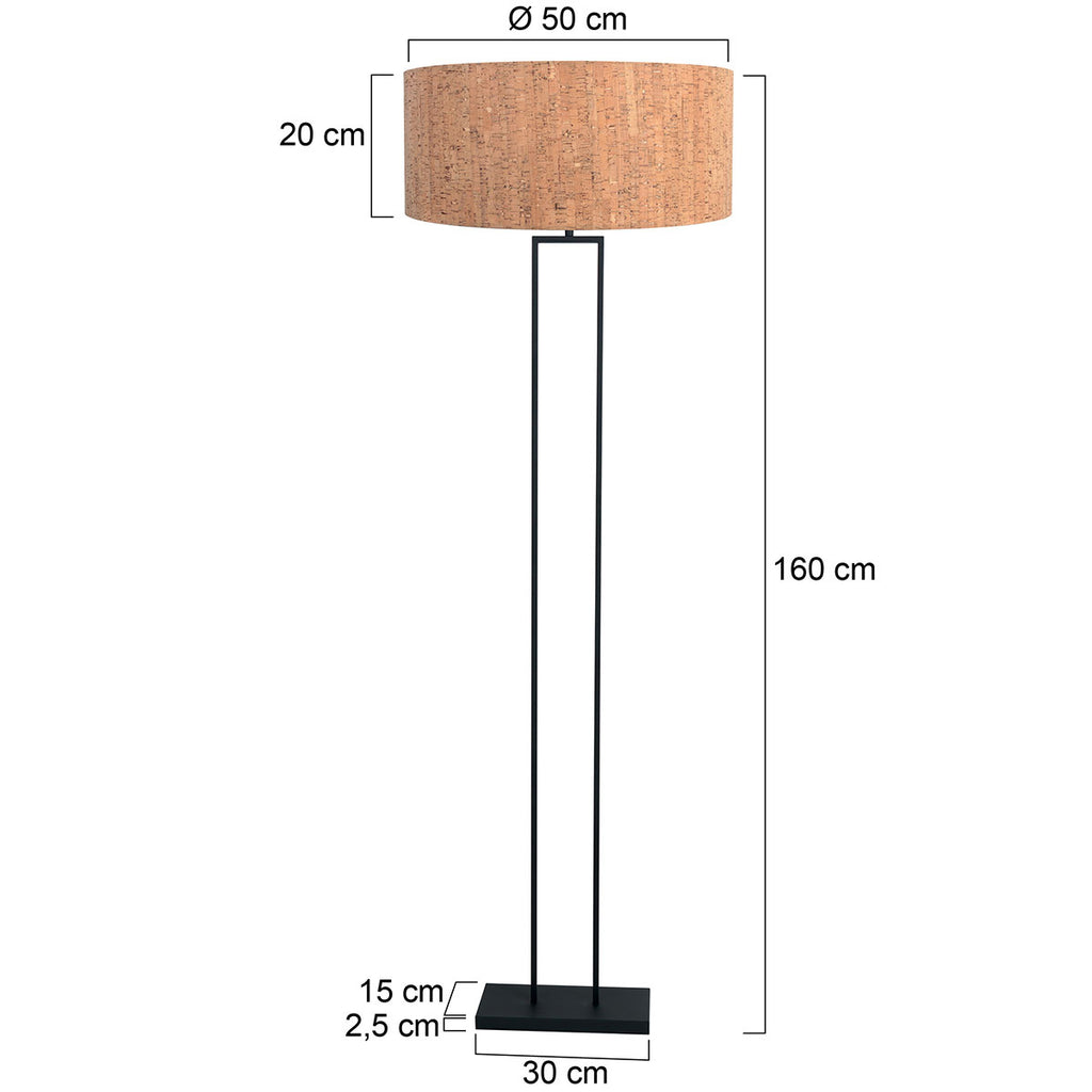 Zwarte vloerlamp Stang 4338ZW met beige kurk kap Ø50