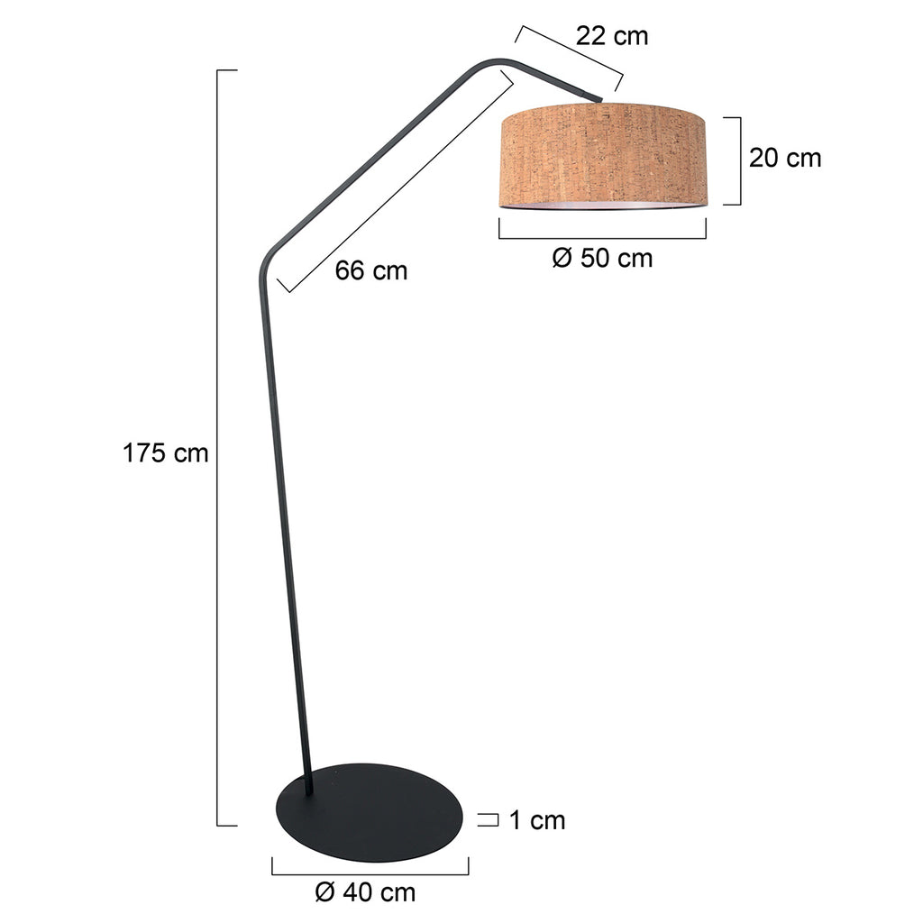 Zwarte vloerlamp Zig Zag 4339ZW – speels zwart design met kurken kap