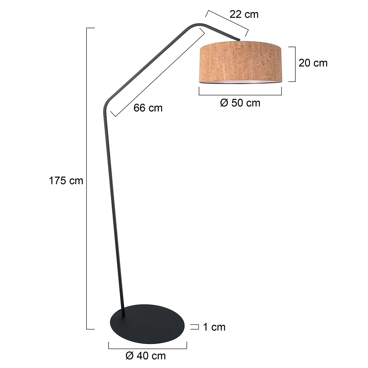 Zwarte vloerlamp Zig Zag 4339ZW – speels zwart design met kurken kap