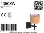 Wandlamp Stang 4350ZW met kurk kap voor sfeervol leeslicht