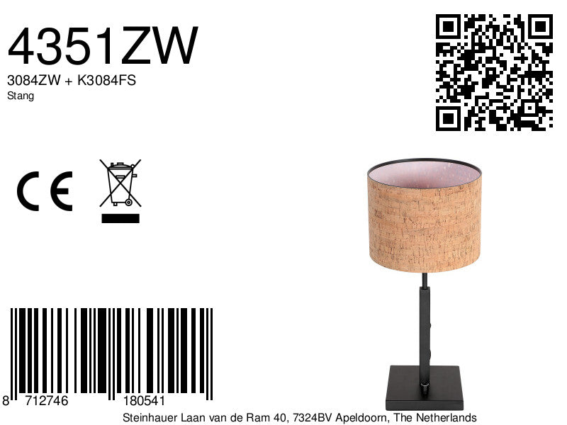 Tafellamp Stang 4351ZW met beige kurkstructuur kap