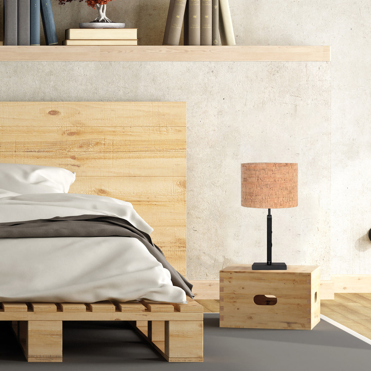 Tafellamp Stang 4351ZW met beige kurkstructuur kap
