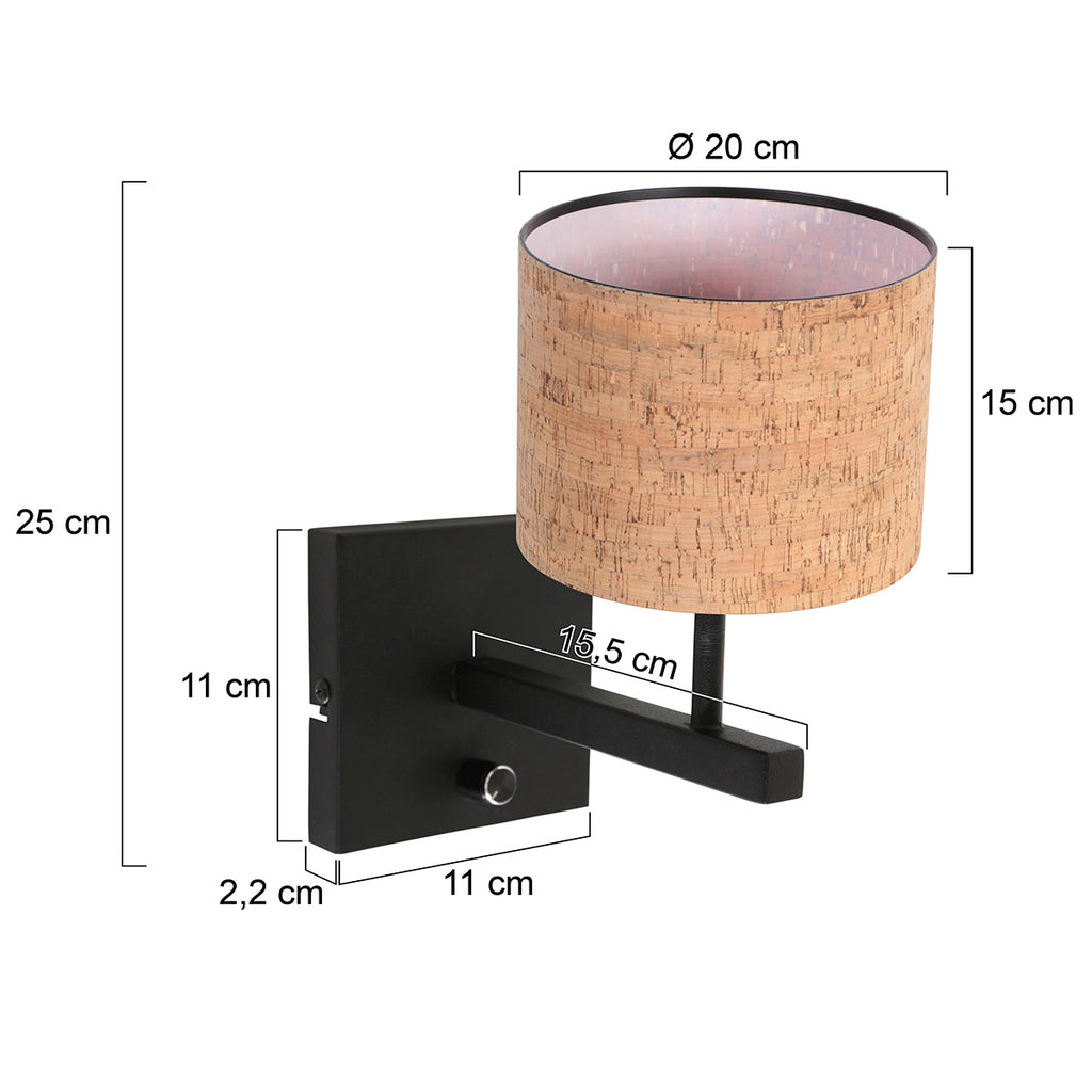 Wandlamp Stang 4352ZW met kurk kap voor warme sfeer