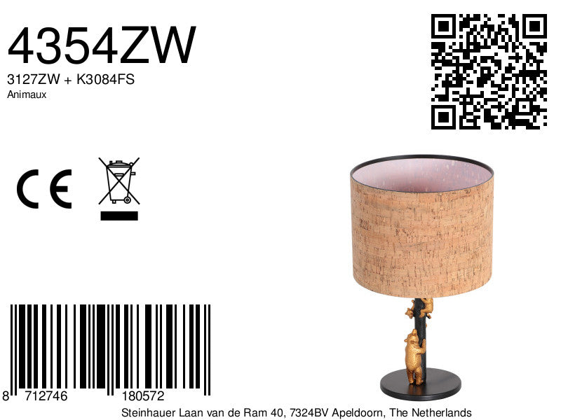 Tafellamp Animaux 4354ZW - speels design met kurken kap