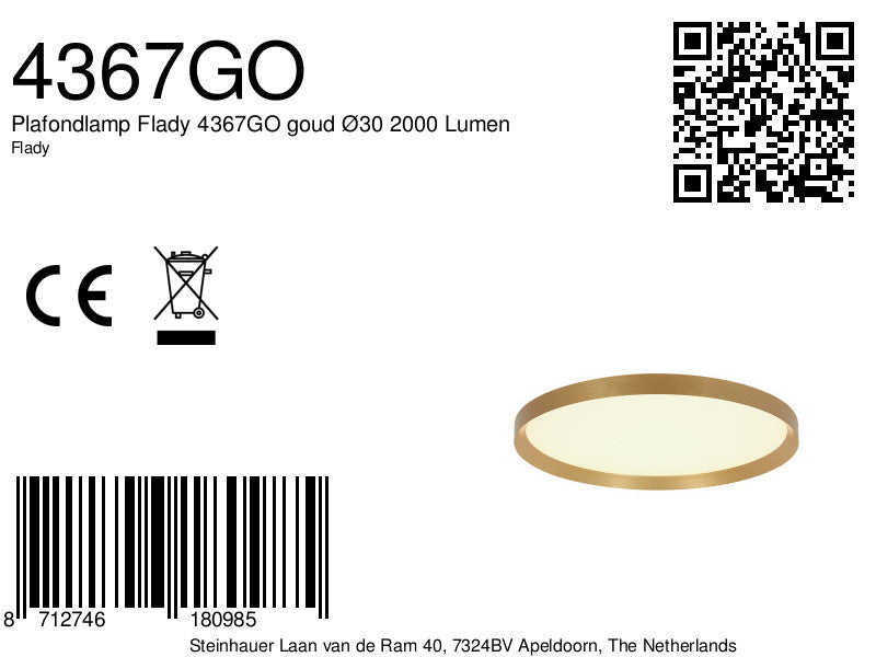 Plafondlamp Flady 4367GO gouden LED lamp Ø30 cm met uplight
