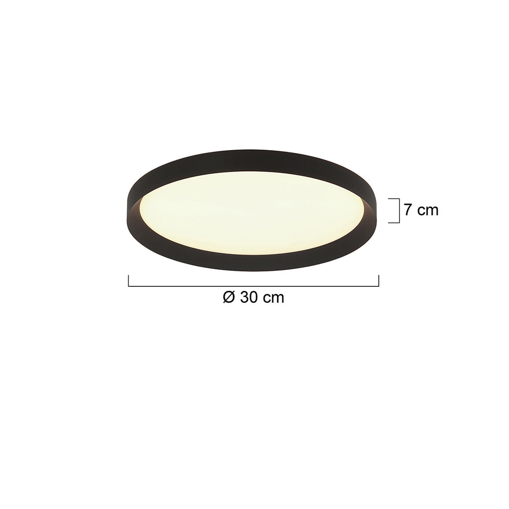 Plafondlamp Flady 4367ZW zwarte LED lamp Ø30 cm met uplight