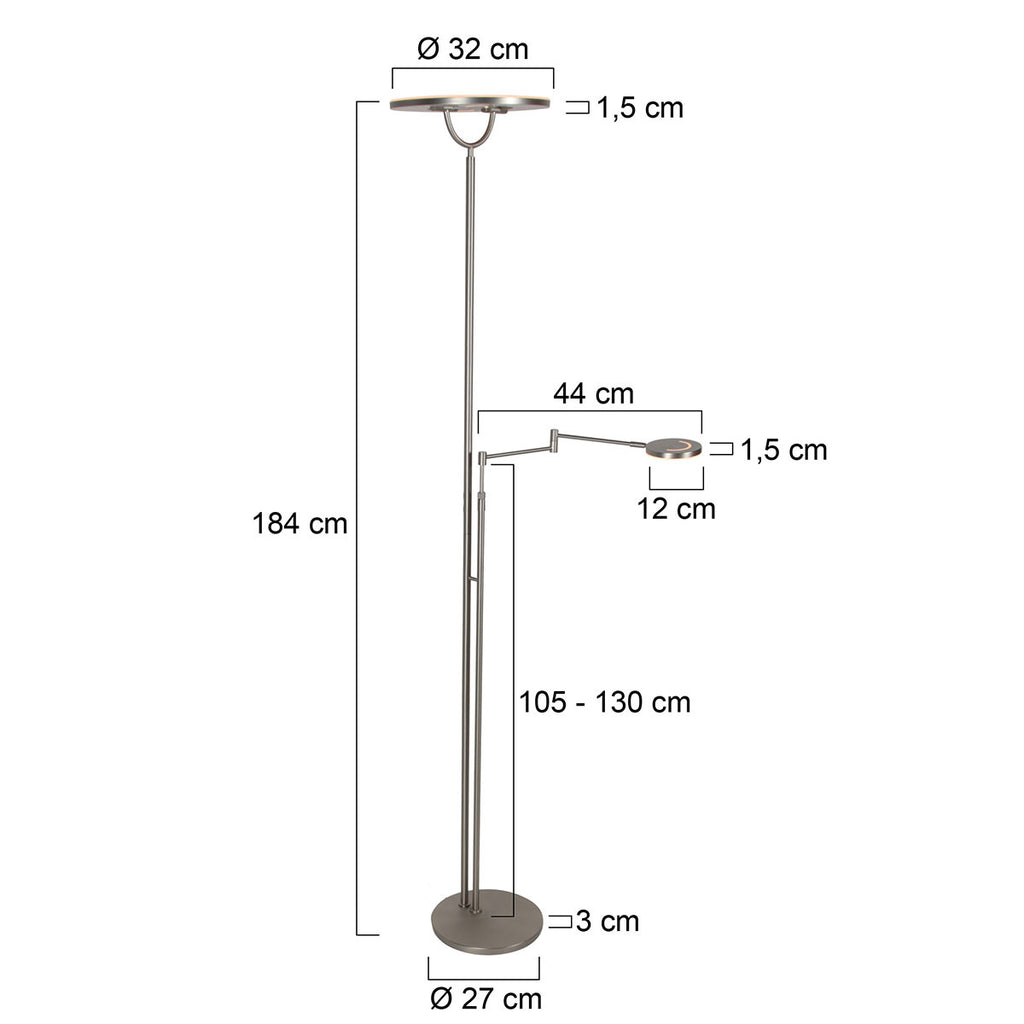 Staalkleurige vloerlamp 4386ST - Soleil 2 met 5 jaar garantie