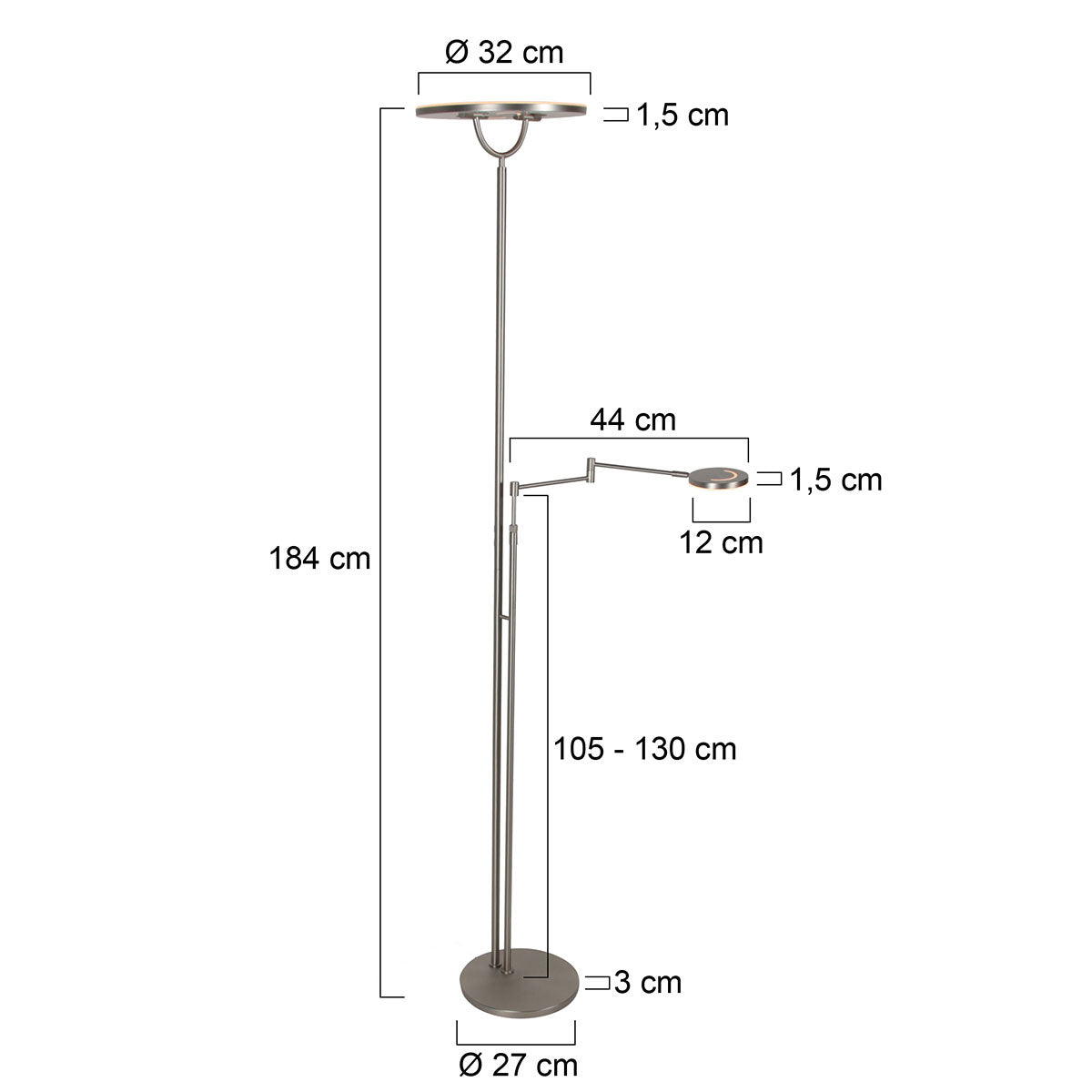 Staalkleurige vloerlamp 4386ST - Soleil 2 met 5 jaar garantie