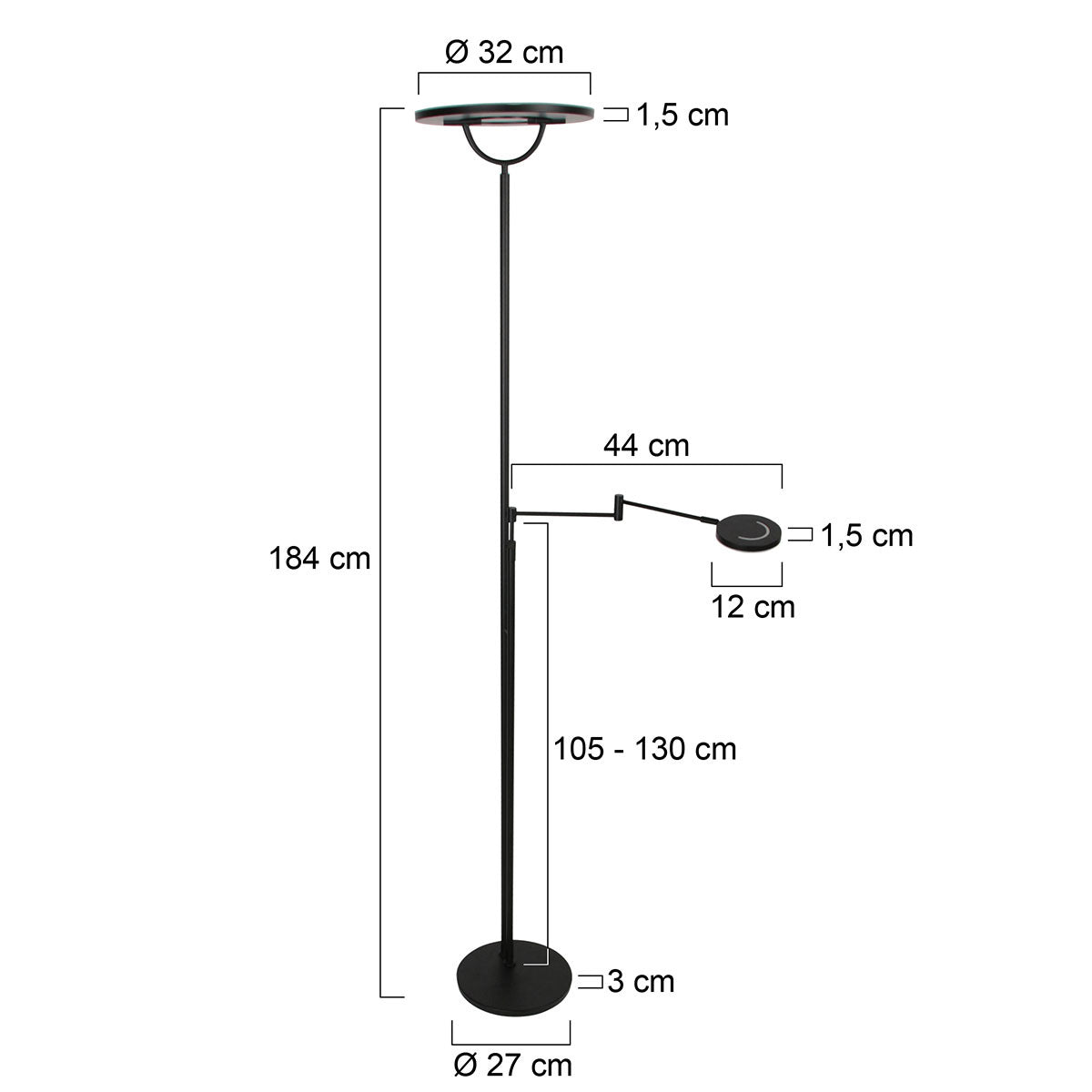 Zwarte vloerlamp Soleil 2 4386ZW met veel mogelijkheden