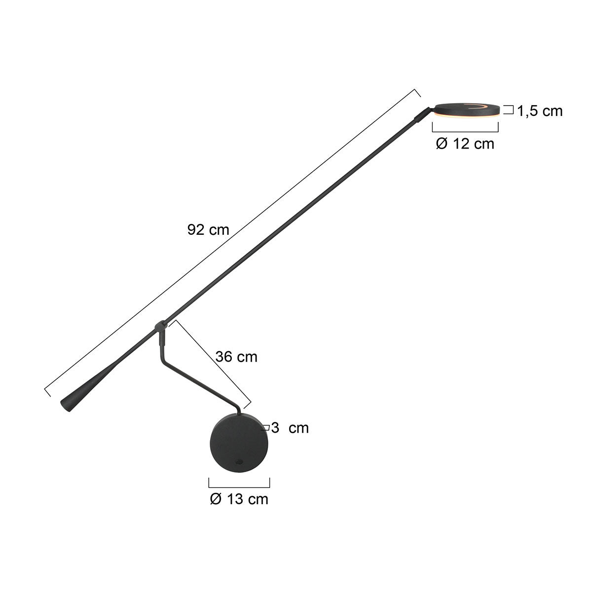 Wandlamp met lange zwenkarm Soleil 2 4387ZW