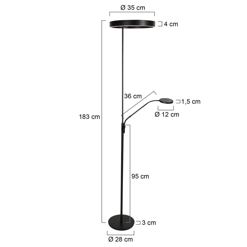 Soleil 2 4388ZW – Zwarte vloerlamp met flexibele leesarm
