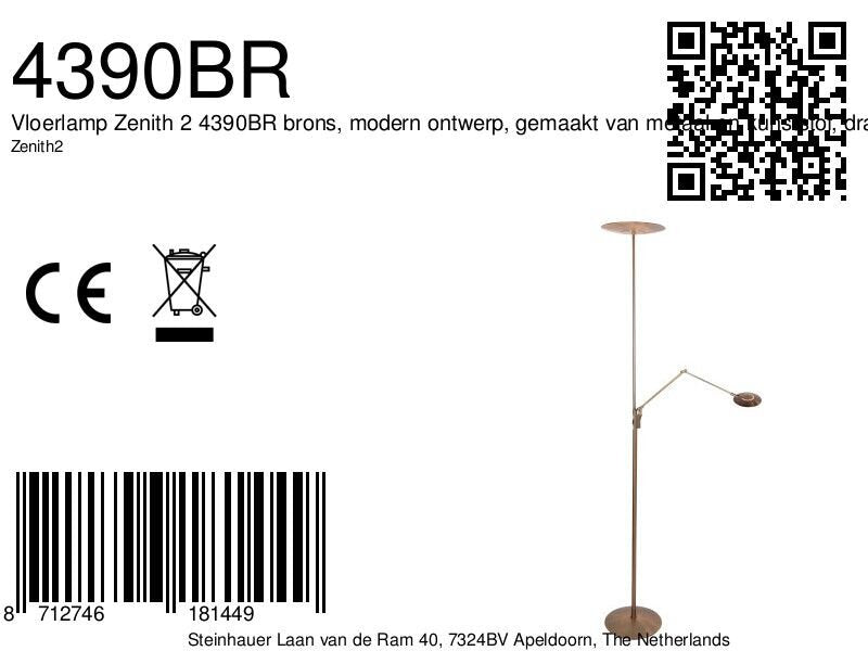 Vloerlamp Zenith 2 4390BR brons met dubbele reflector
