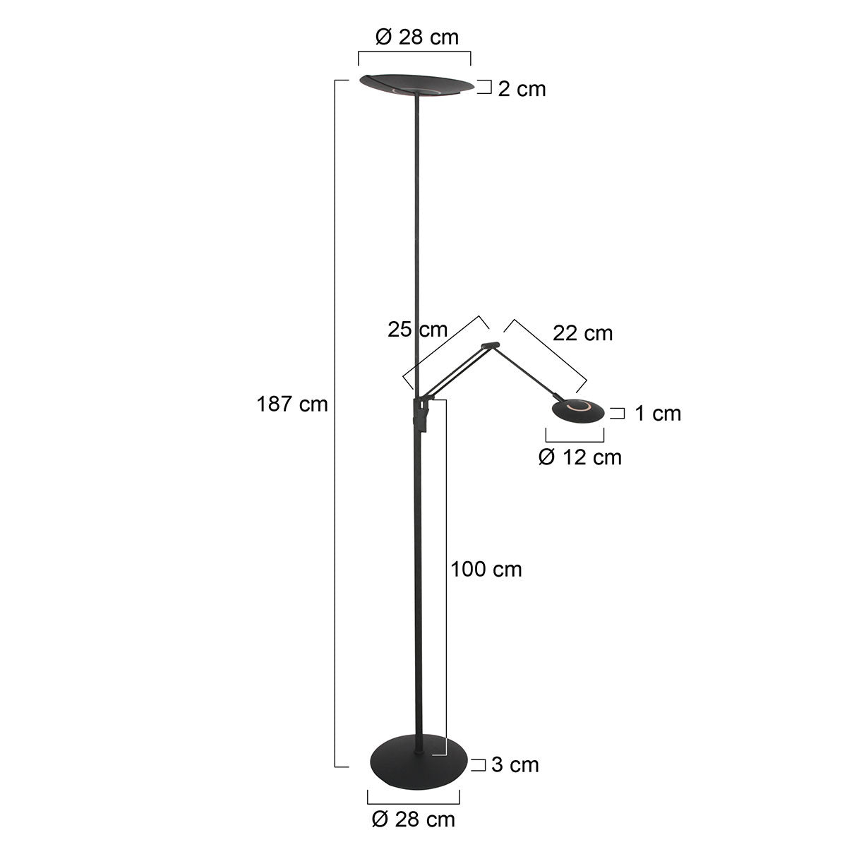 Vloerlamp Zenith 2 4390ZW zwart met dubbele reflector