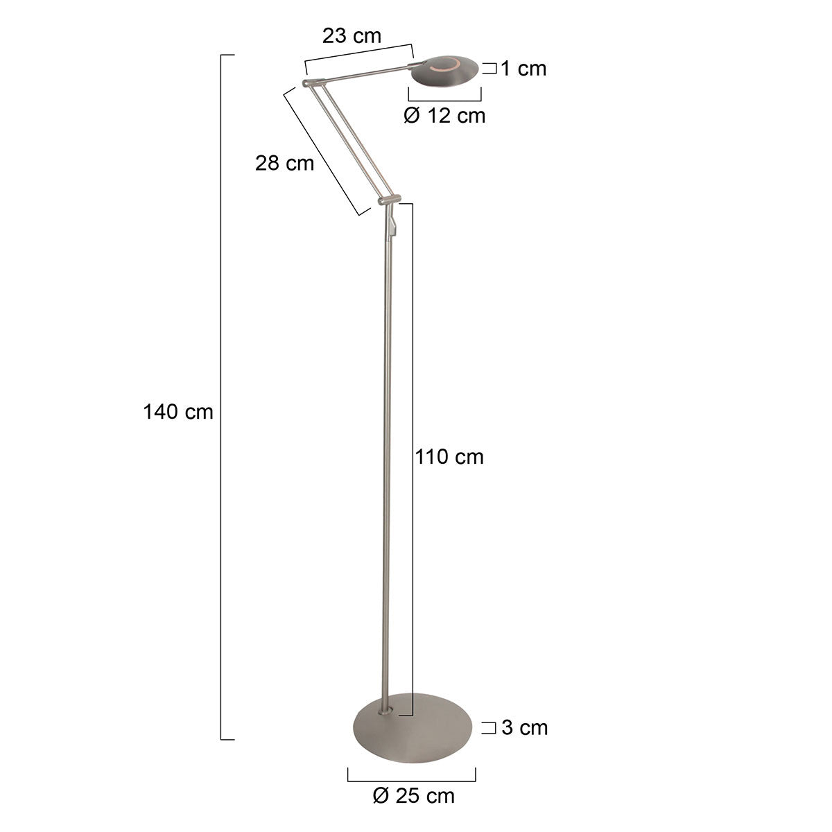 Stalen vloerlamp Zenith 2 4391ST met afstandsbediening