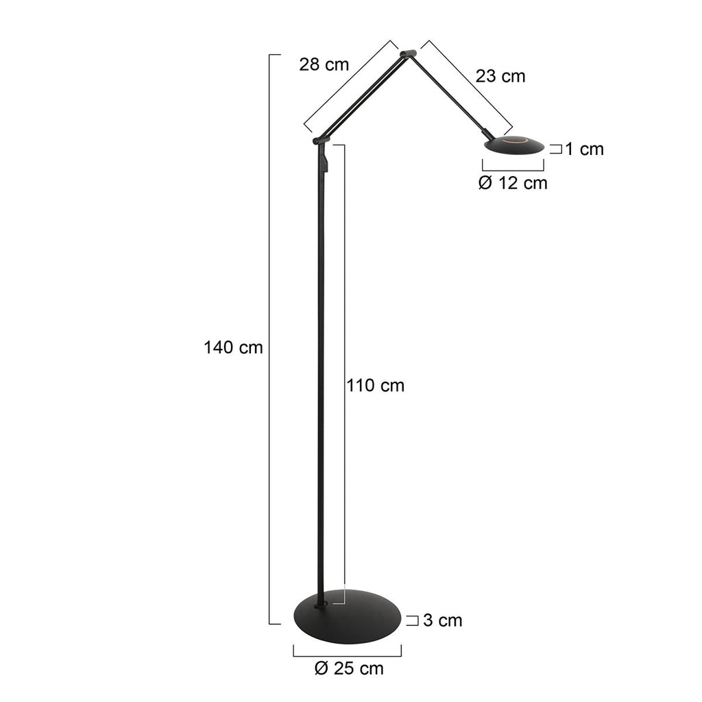 Vloerlamp Zenith 2 4391ZW zwart dimbaar en instelbaar licht