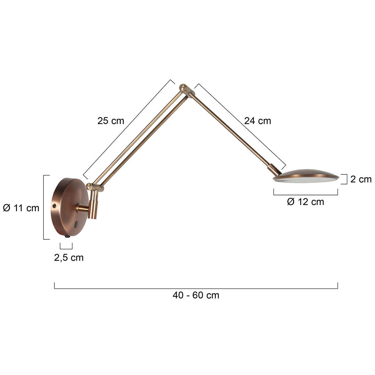 Bronzen wandlamp Zenith 2 4392BR kleurinstelbaar