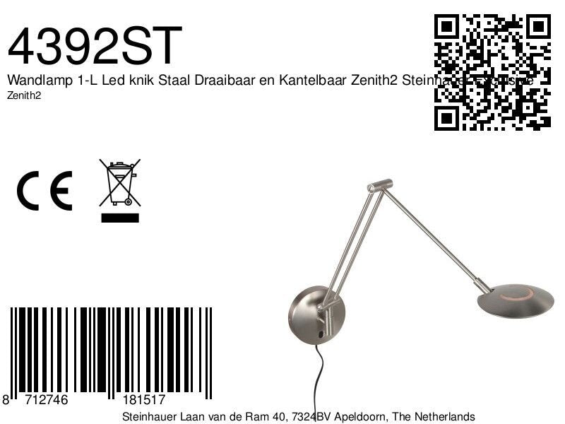 Wandlamp Zenith 2 4392ST kleurinstelbaar