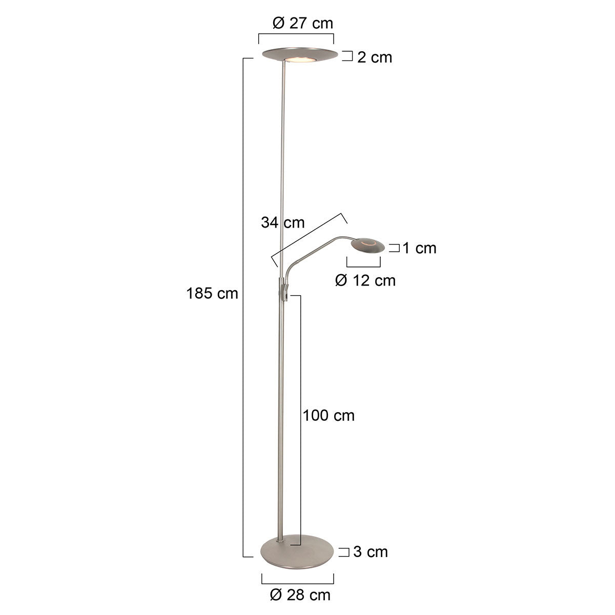 Vloerlamp Zenith 2 4394ST staal met uplight en leesarm