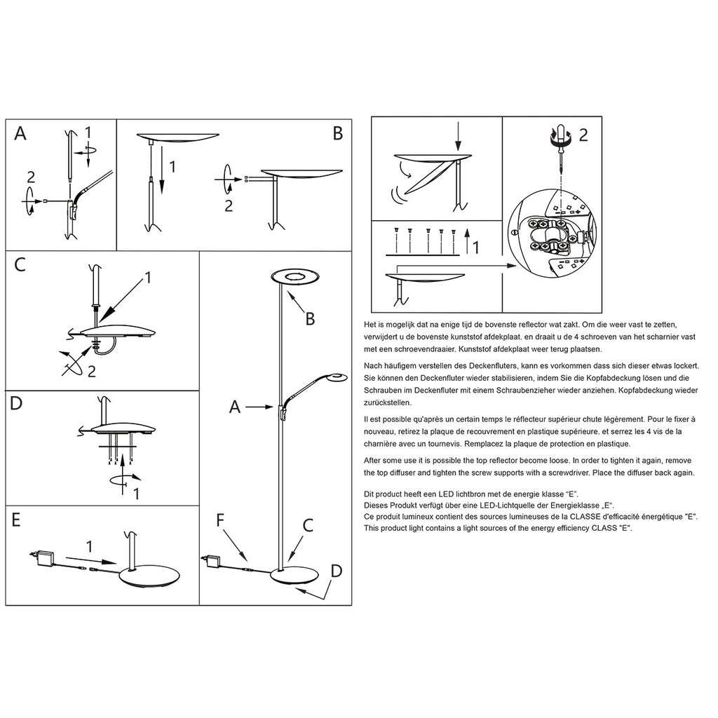 Vloerlamp Zenith 2 4394ST staal met uplight en leesarm