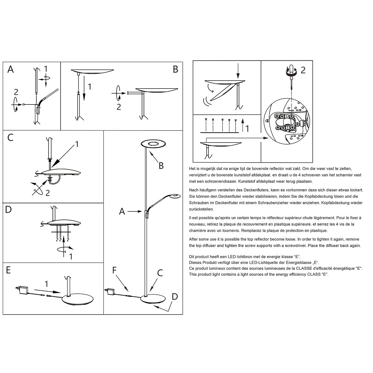 Vloerlamp Zenith 2 4394ST staal met uplight en leesarm