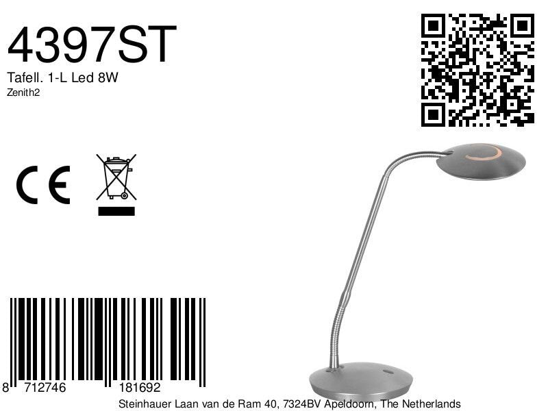 Stalen tafellamp Zenith 2 4397ST modern en verstelbaar