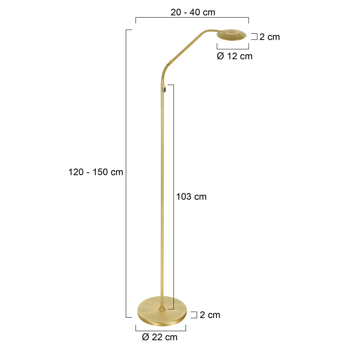Vloerlamp Zenith 2 accu 4398ME geborsteld messing met flexarm