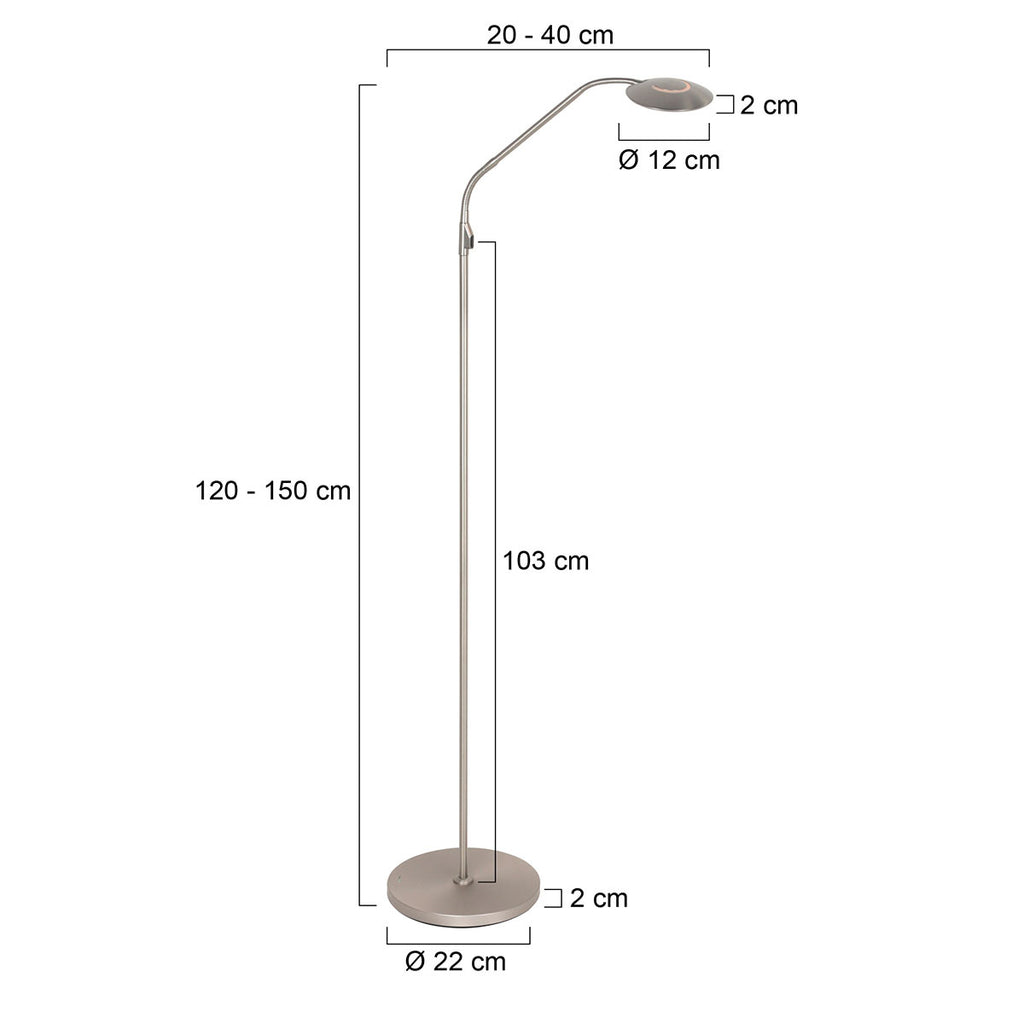 Vloerlamp Zenith 2 accu 4398ST geborsteld staal met flexarm