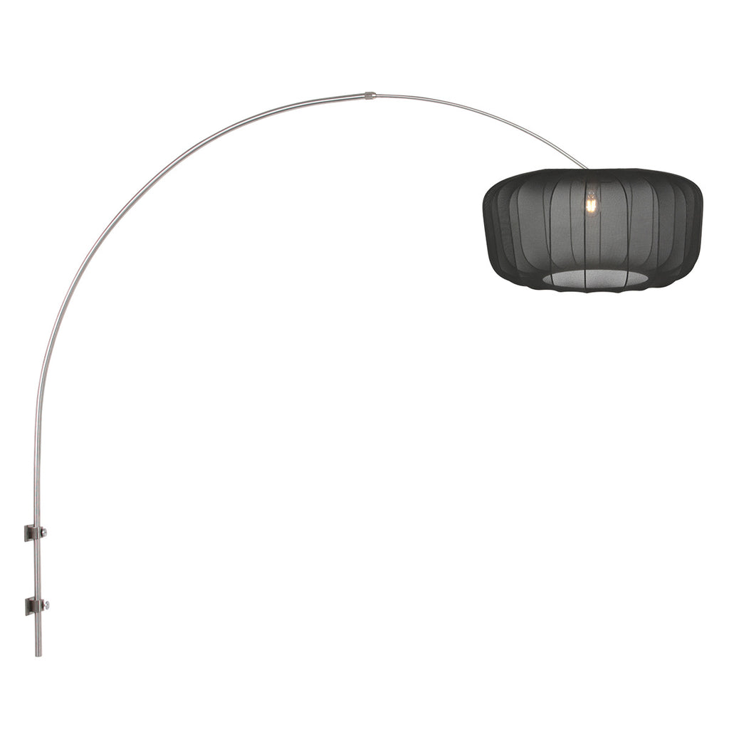 Boog wandlamp Vela Lino 4403ST staal met zwarte textiel kap