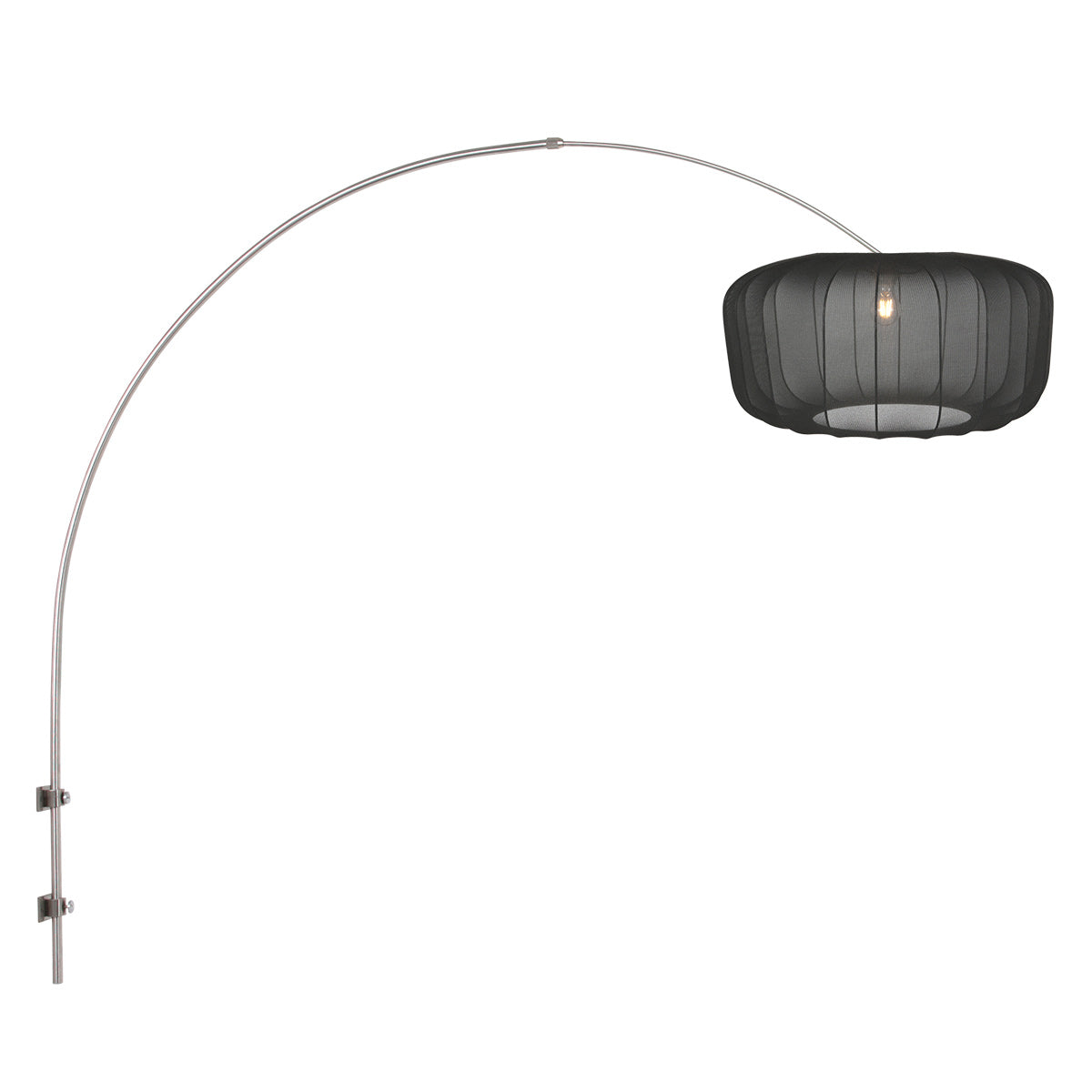 Boog wandlamp Vela Lino 4403ST staal met zwarte textiel kap