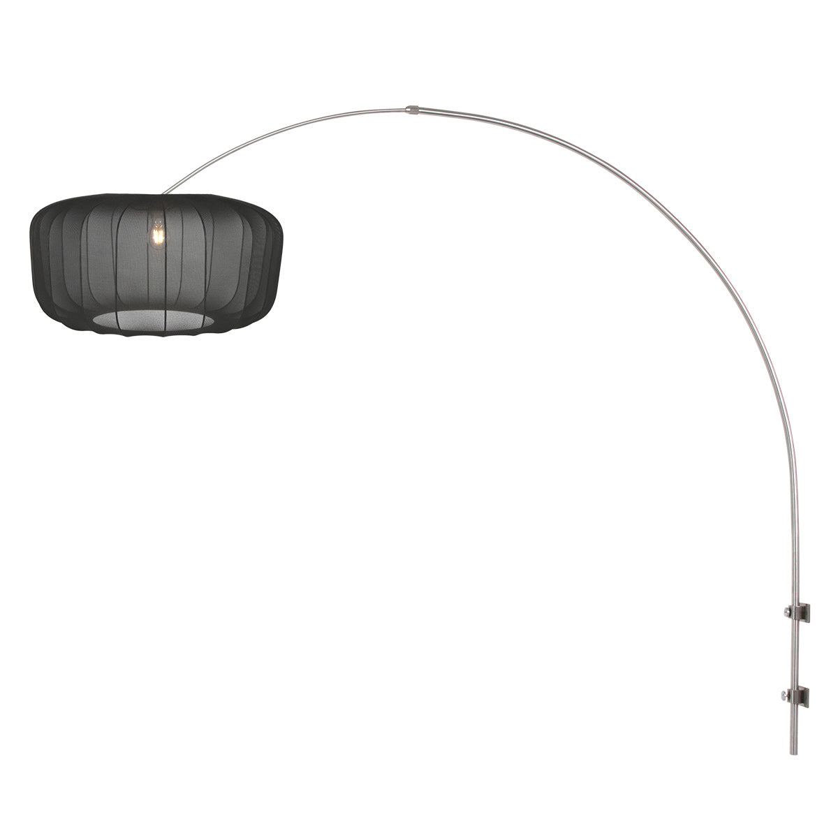 Boog wandlamp Vela Lino 4403ST staal met zwarte textiel kap
