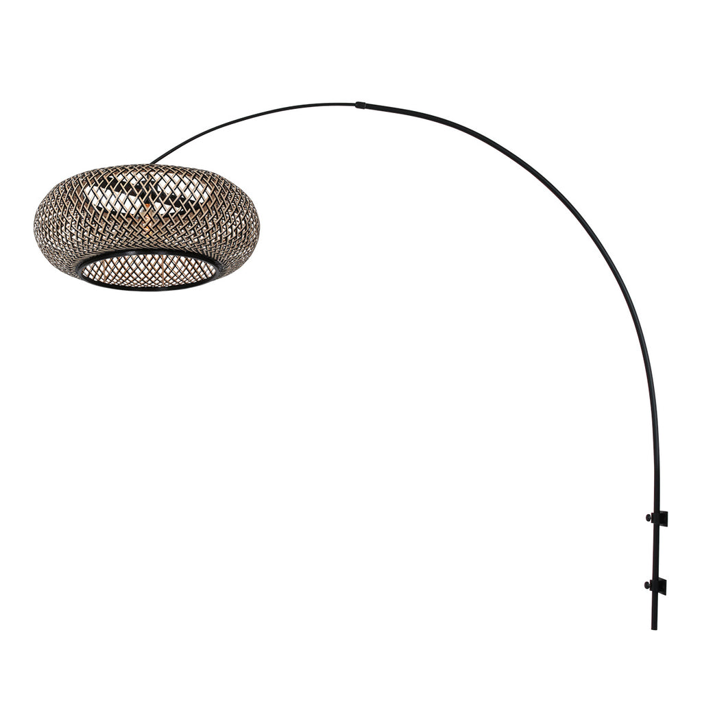 Boog wandlamp Maze Natural 4405ZW zwart met bamboe kap Ø60 cm