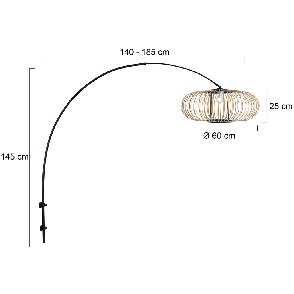 Boog wandlamp Sparkled Light 4408ZW zwart met bamboe kap